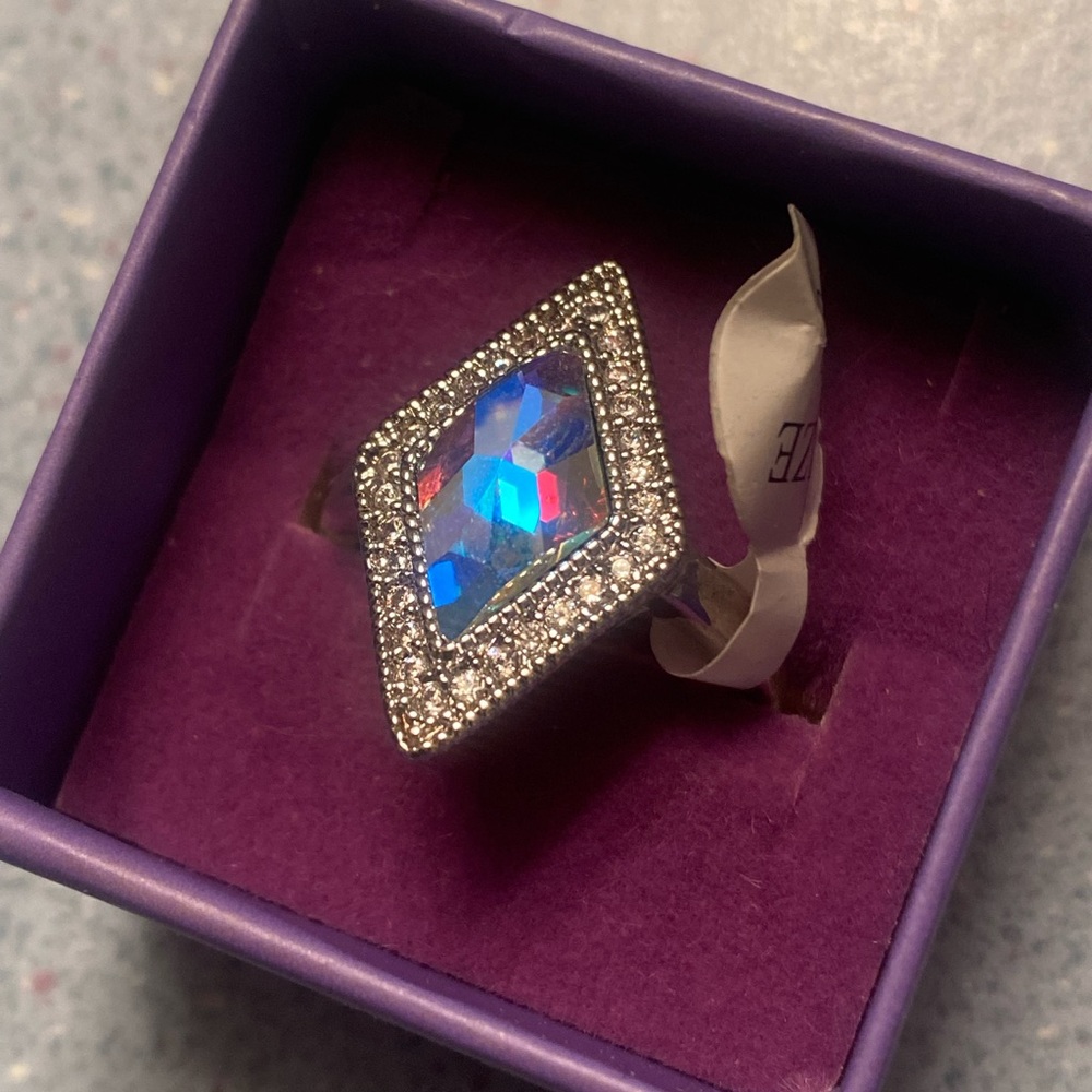 Iridescent Rainbow Diamond Shaped Ring